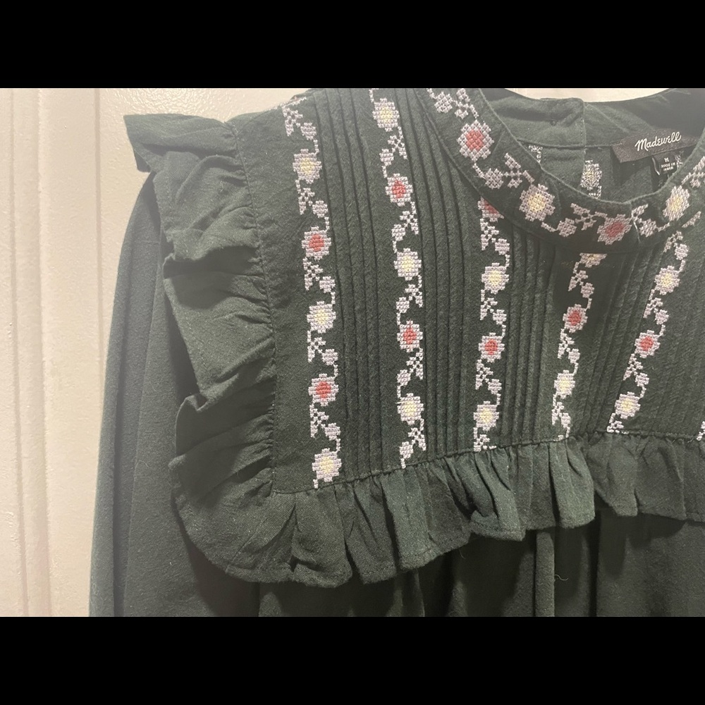 Embroidered-Bib Ruffle Mini Dress - Picture 9 of 12